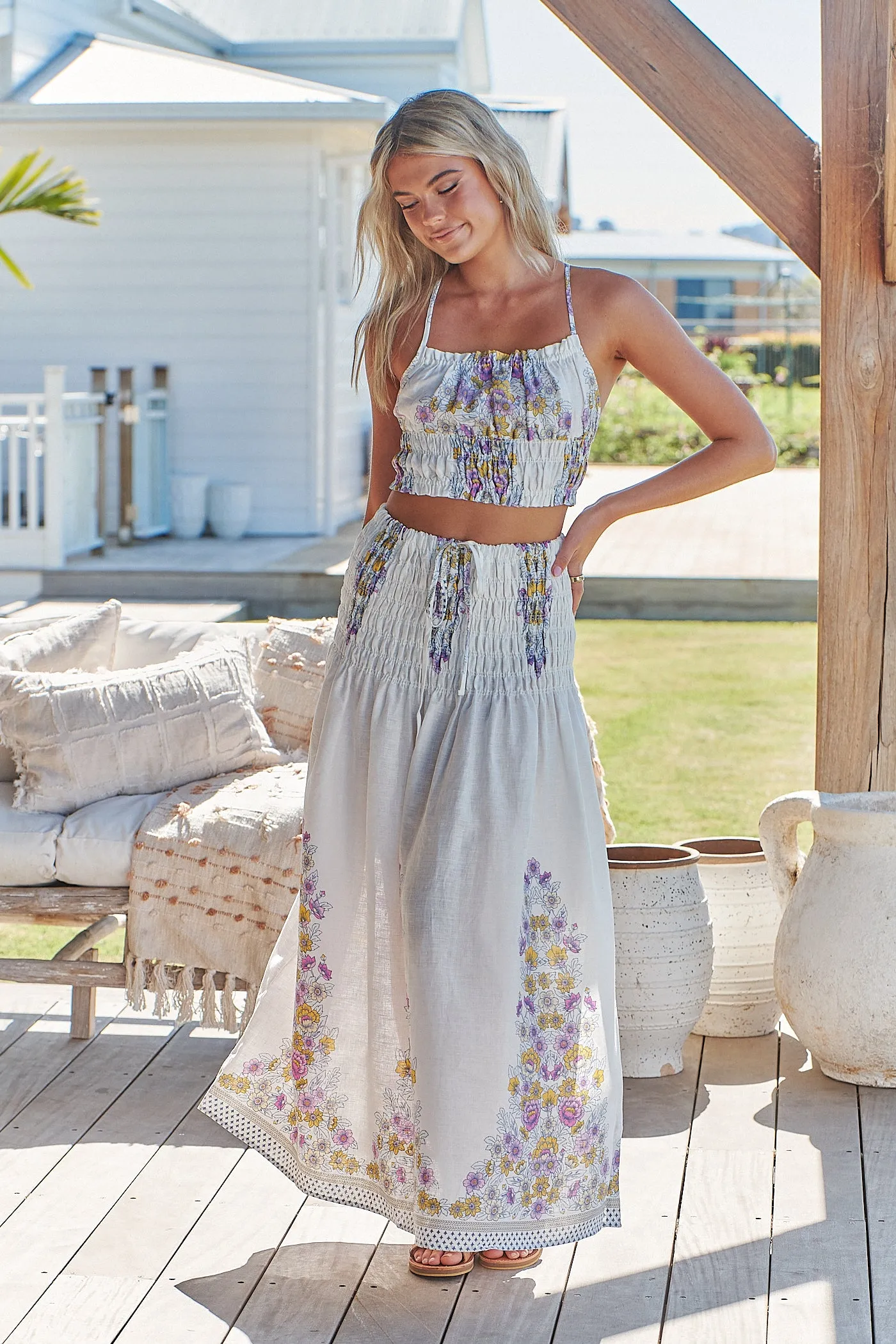 Aurelia Crop Top- White Daylilies