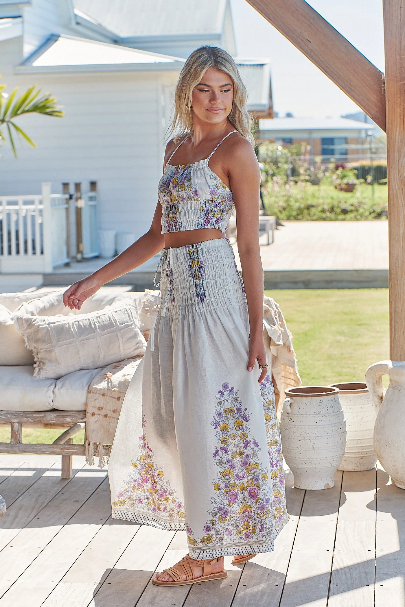 Aurelia Crop Top- White Daylilies