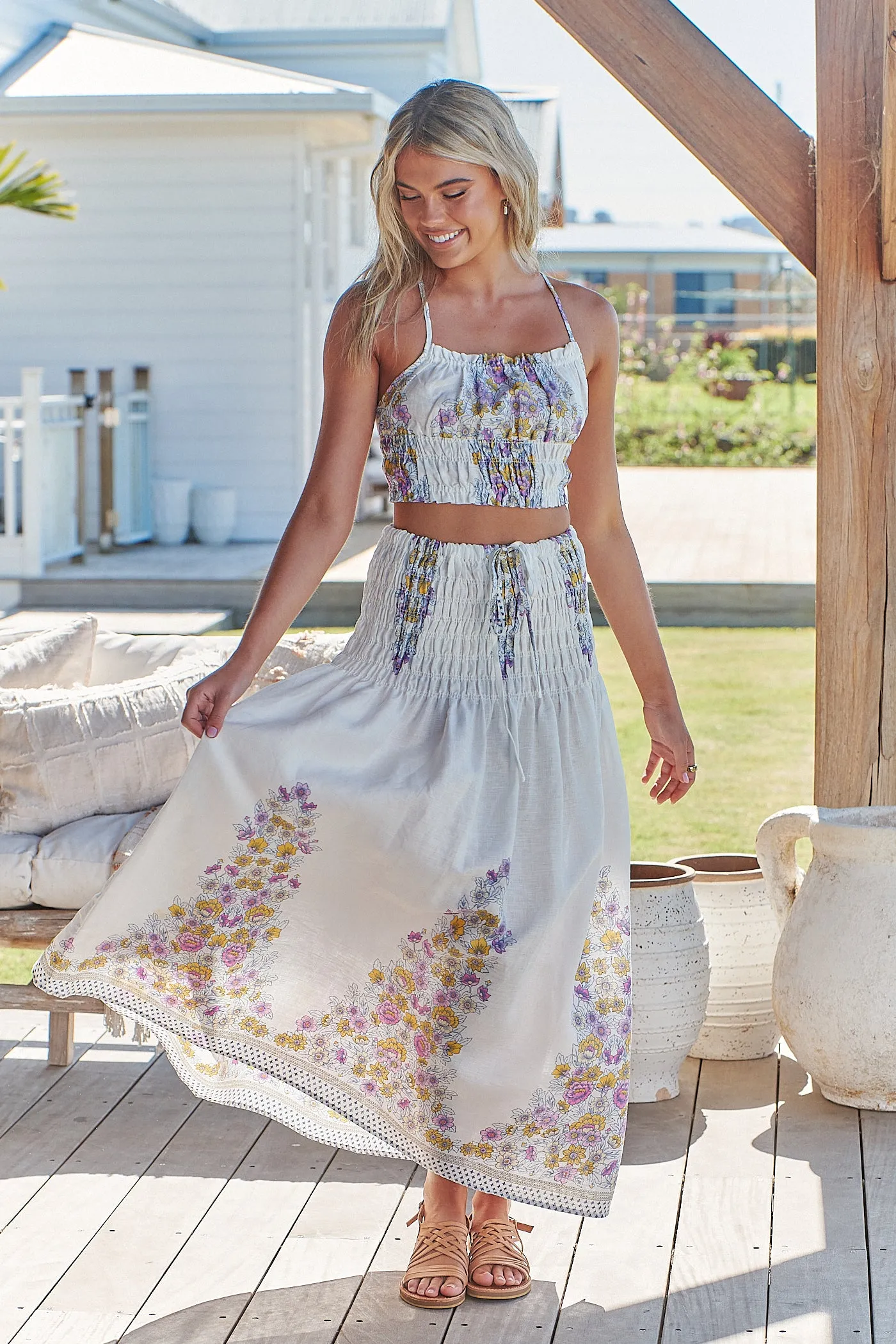 Aurelia Crop Top- White Daylilies