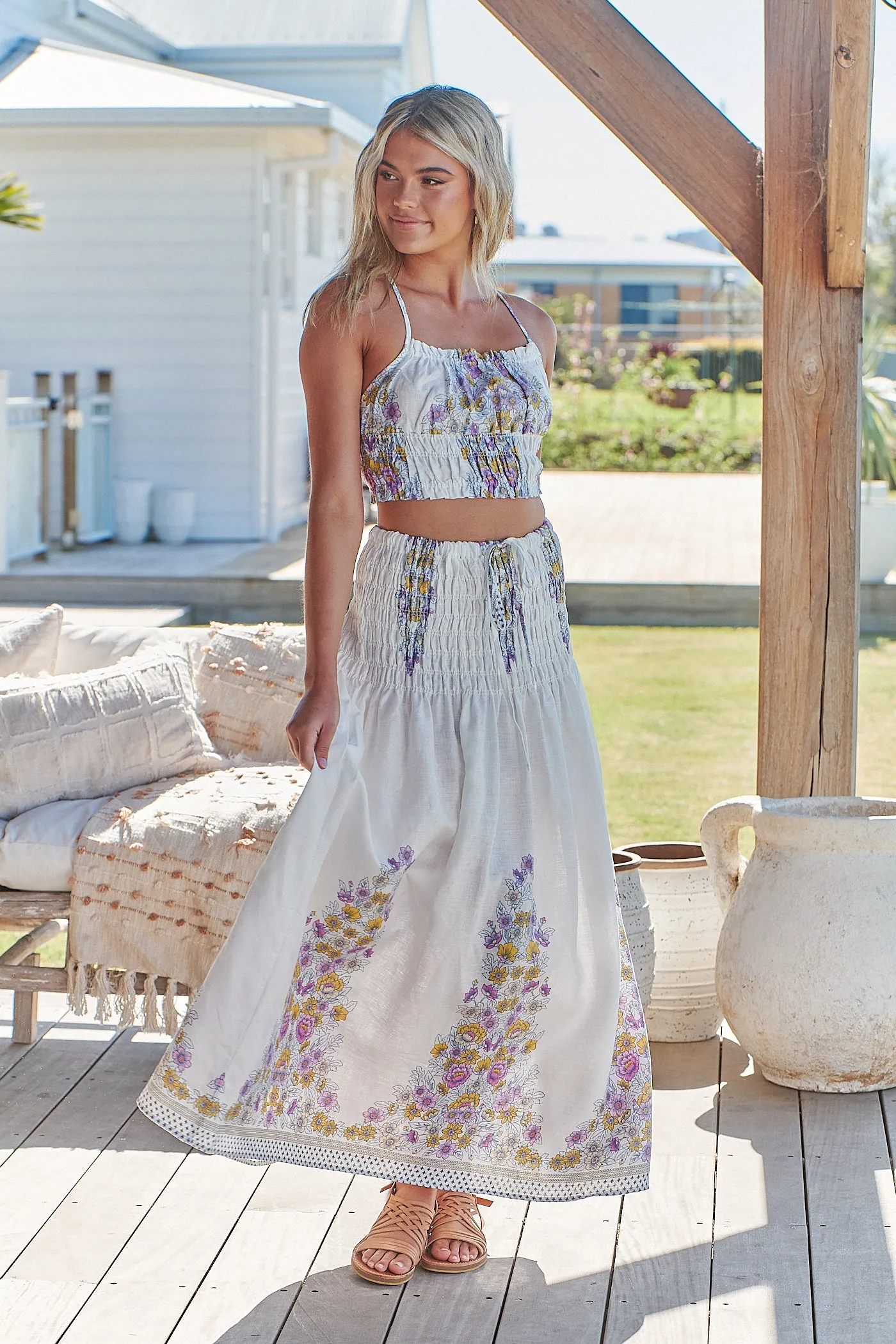 Aurelia Crop Top- White Daylilies