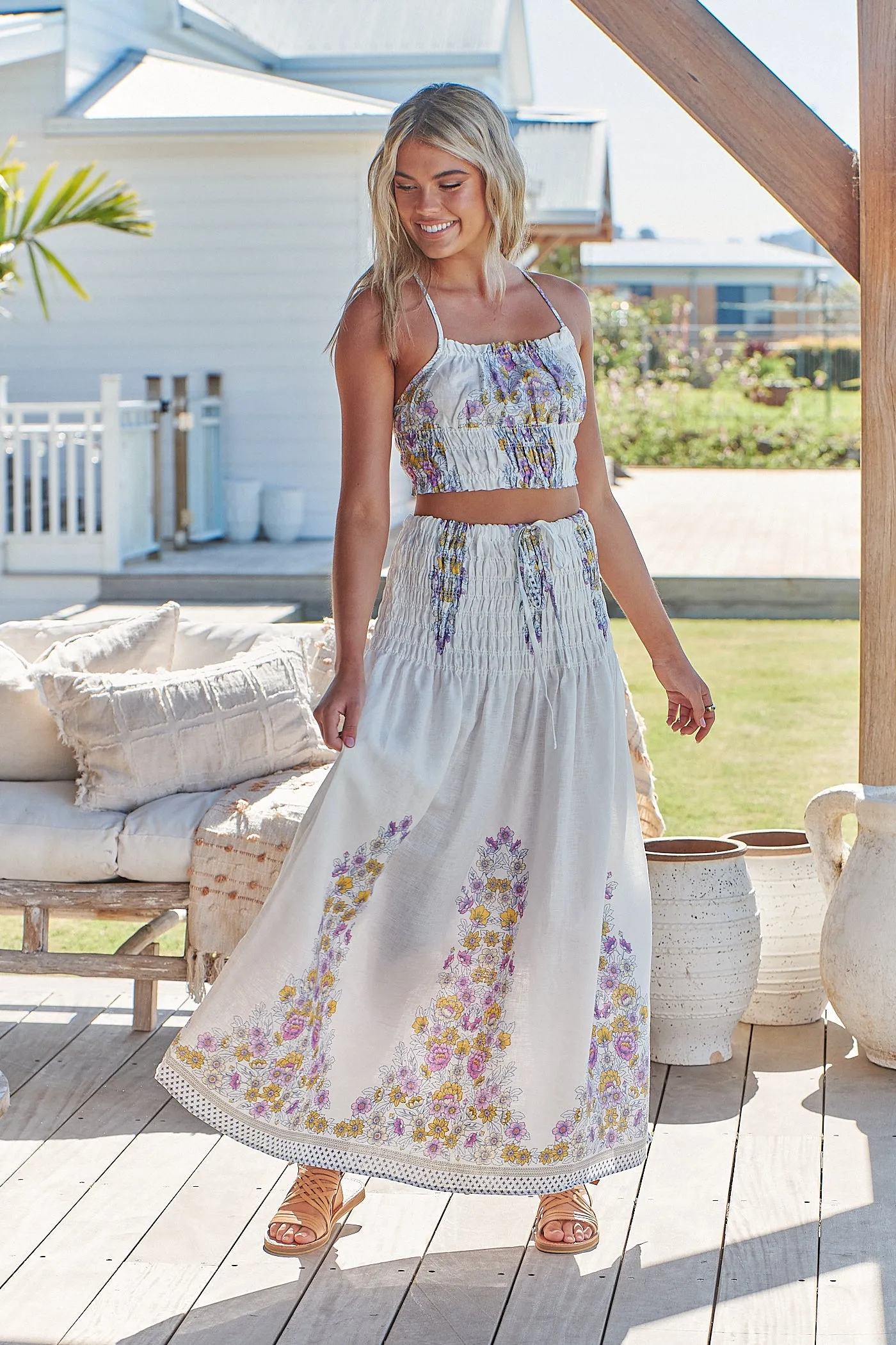 Aurelia Crop Top- White Daylilies