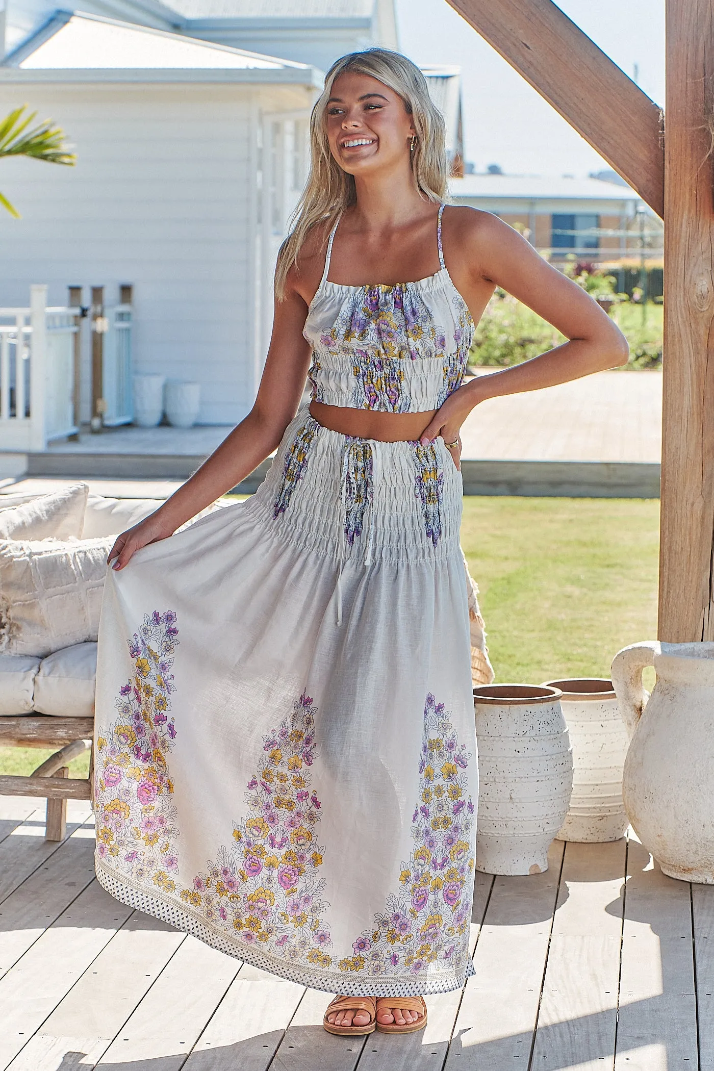 Aurelia Crop Top- White Daylilies