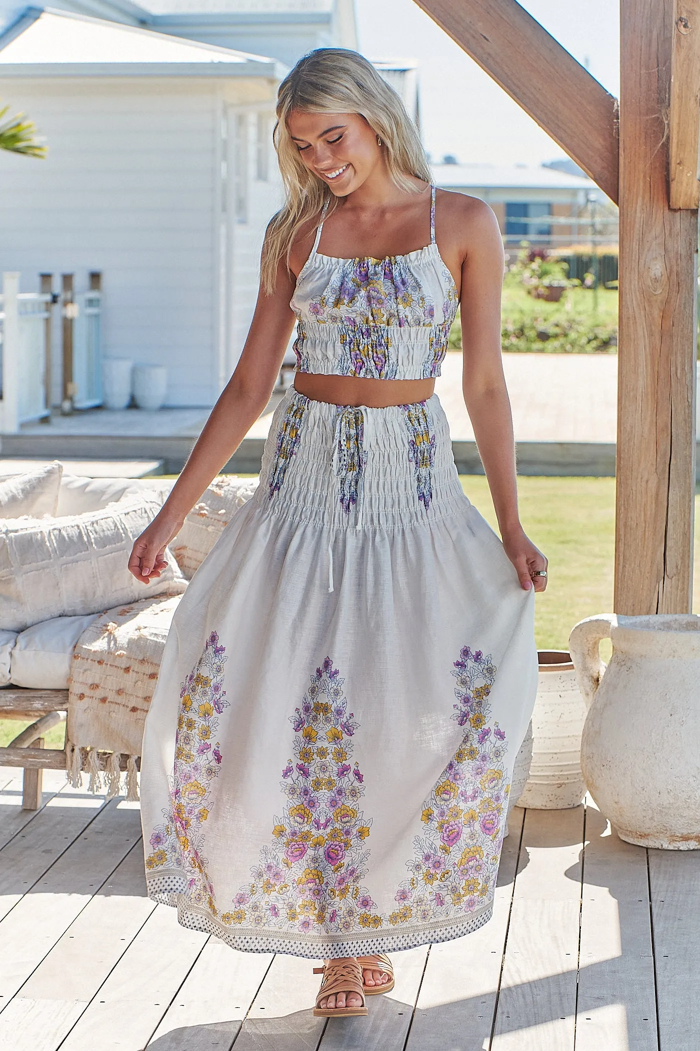 Aurelia Crop Top- White Daylilies