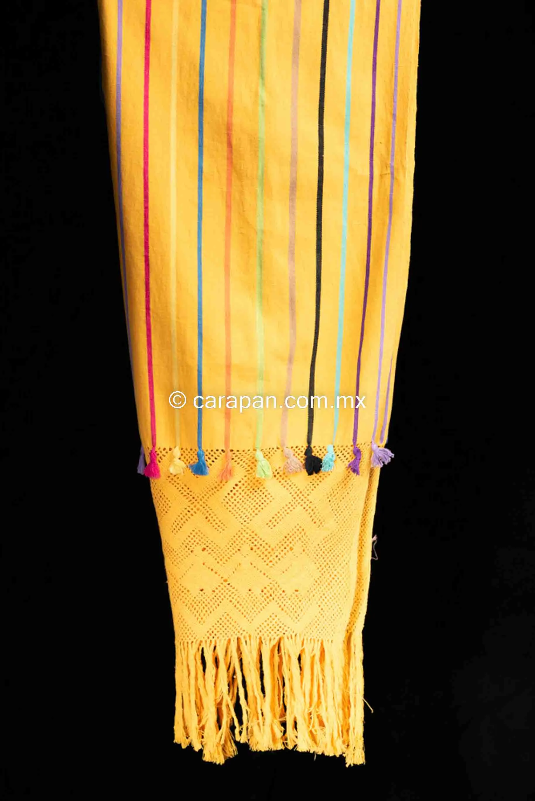 Awarded Mexican Rebozo Yellow Shawl w Stripes Back Strap Loomed Indigenous Textile