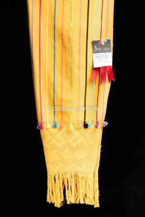 Awarded Mexican Rebozo Yellow Shawl w Stripes Back Strap Loomed Indigenous Textile