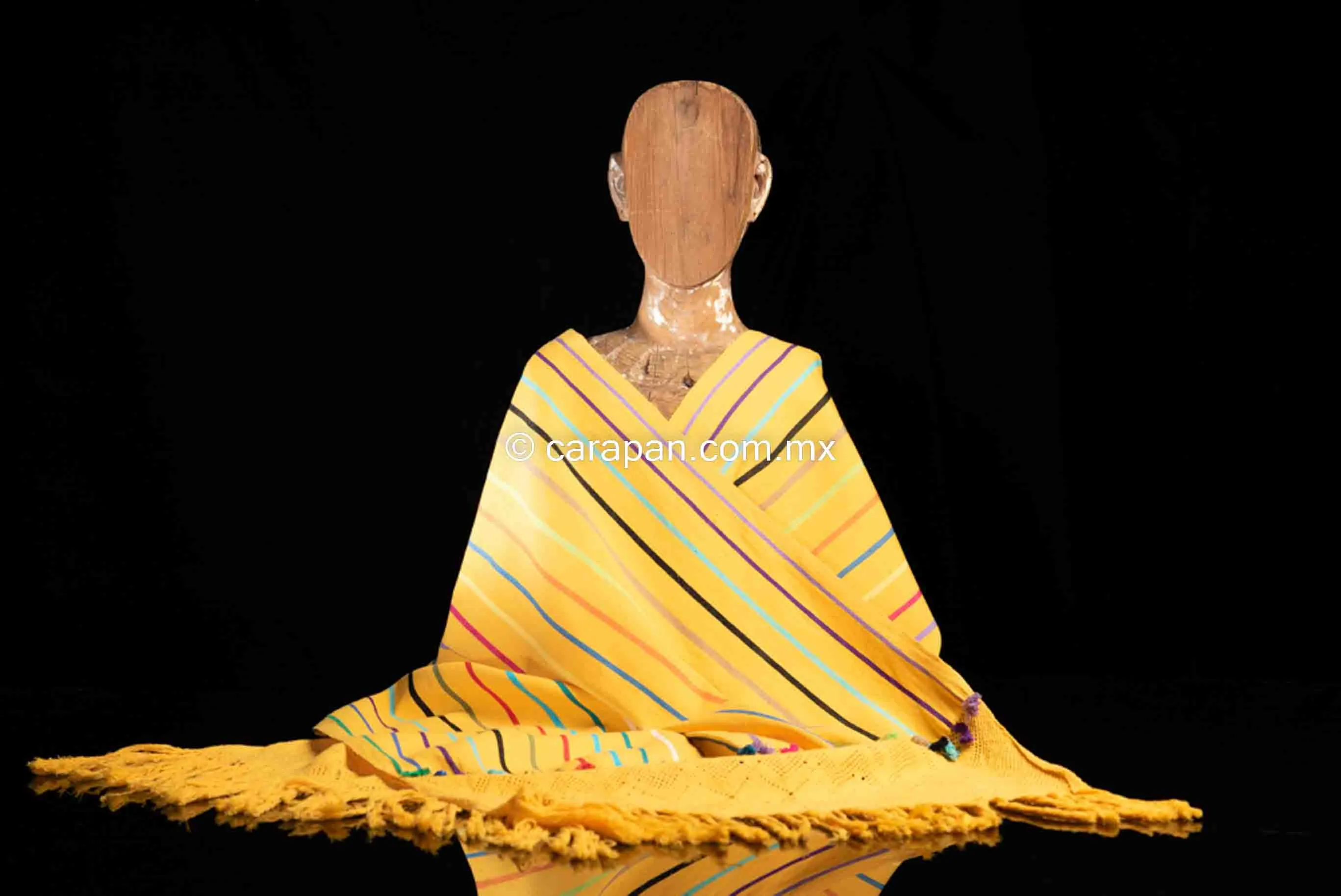 Awarded Mexican Rebozo Yellow Shawl w Stripes Back Strap Loomed Indigenous Textile