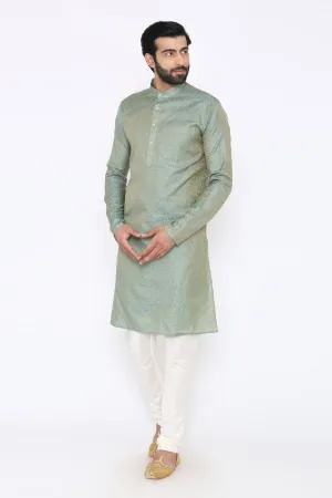 Banarasi Art Silk Cotton Blend Blue Long Kurta Pajama