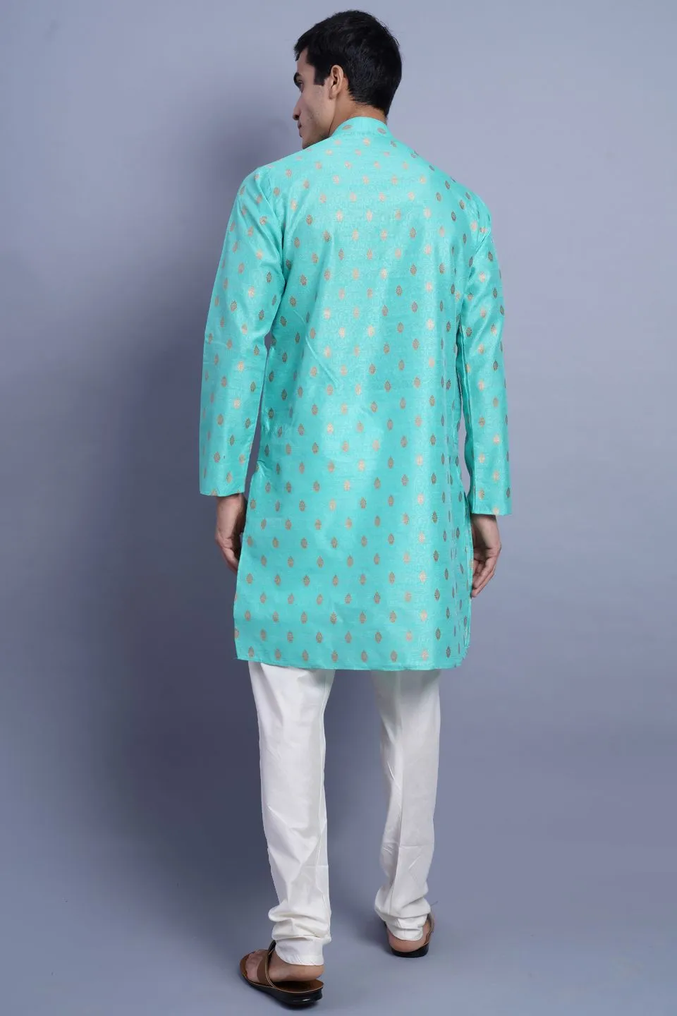 Banarasi Art Silk Cotton Green Kurta Pajama