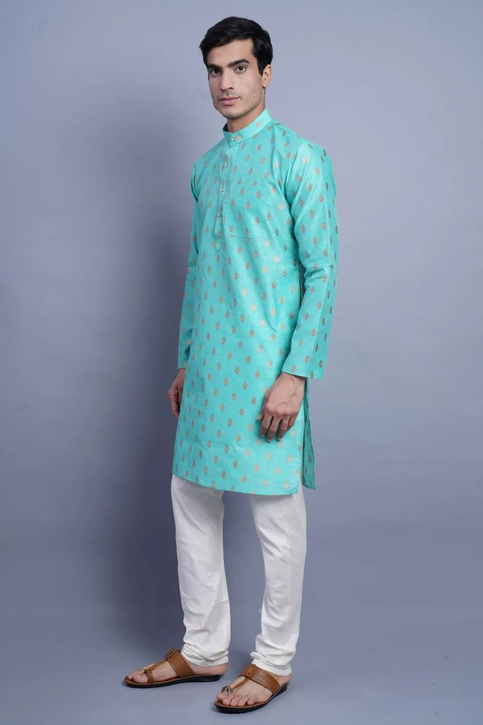 Banarasi Art Silk Cotton Green Kurta Pajama