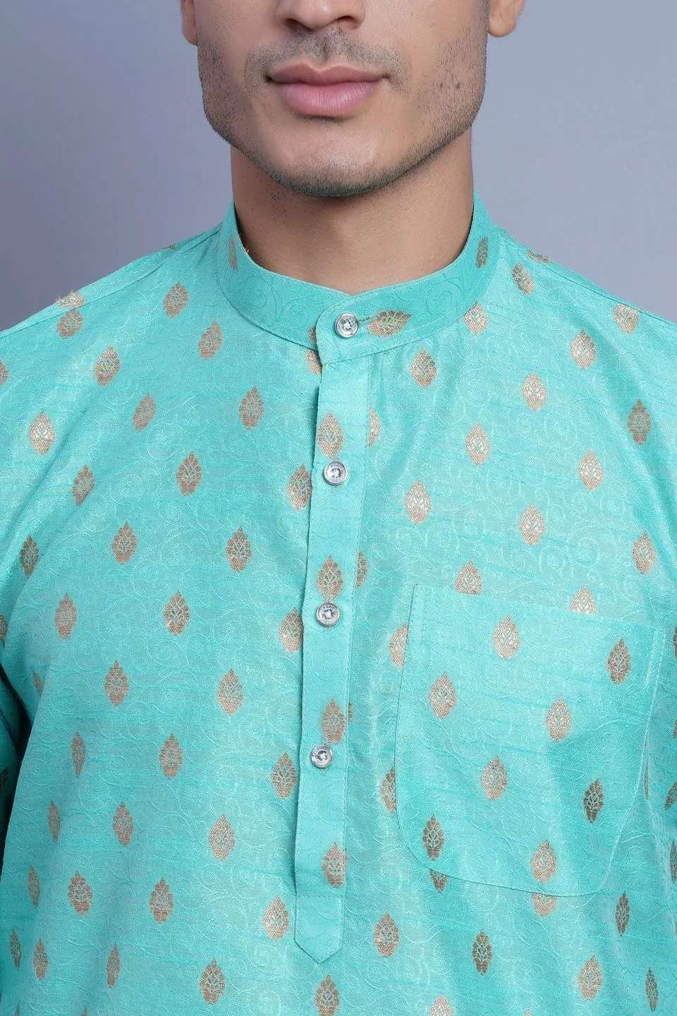 Banarasi Art Silk Cotton Green Kurta Pajama