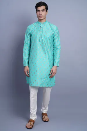 Banarasi Art Silk Cotton Green Kurta Pajama