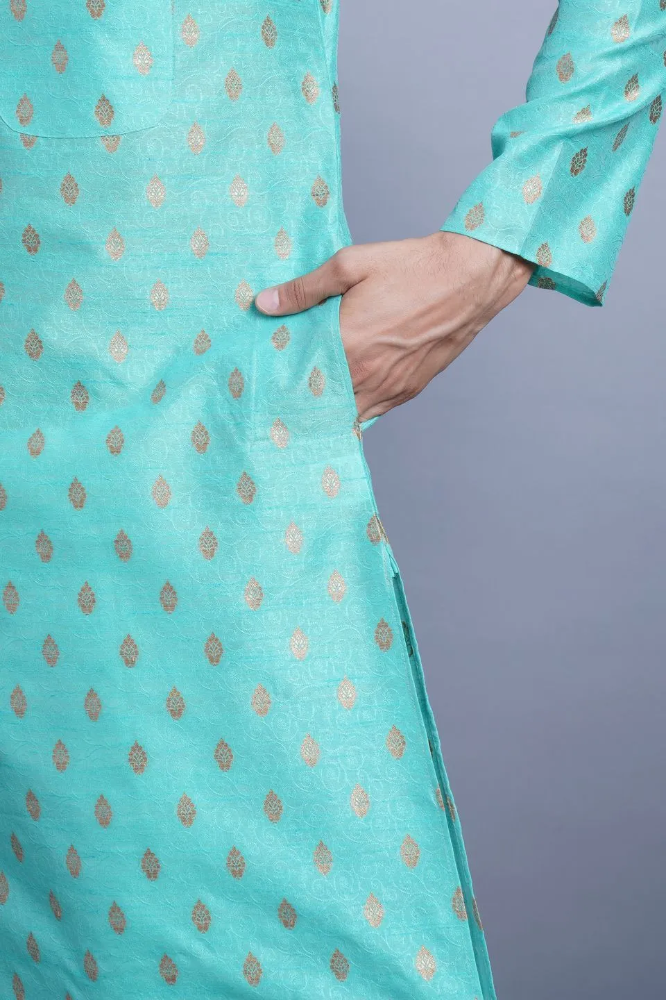 Banarasi Art Silk Cotton Green Kurta Pajama