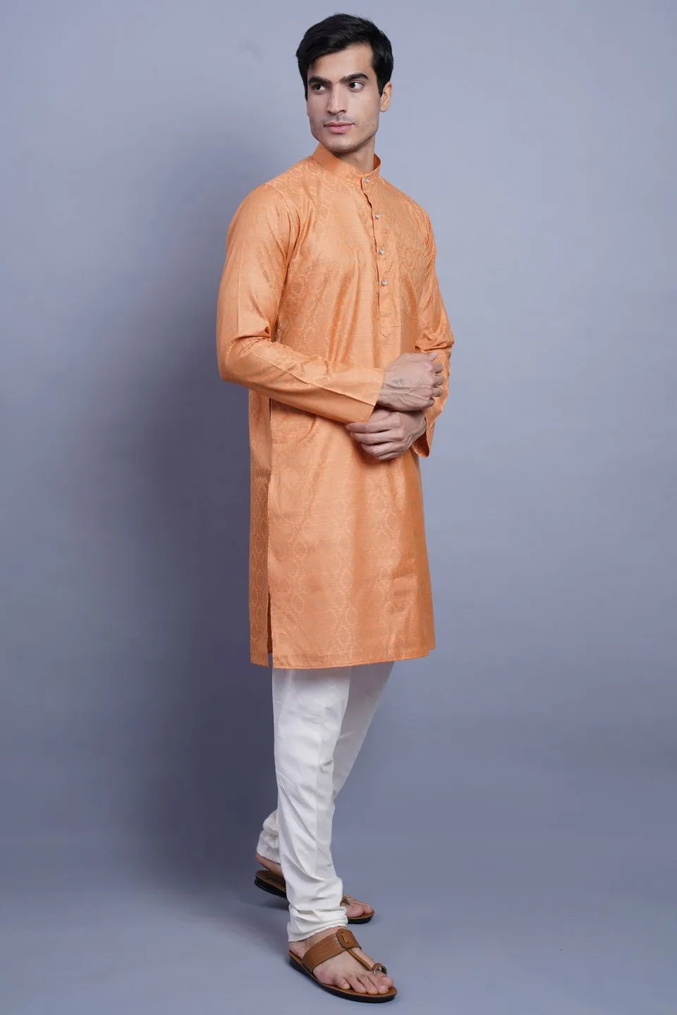 Banarasi Art Silk Cotton Orange Kurta Pajama