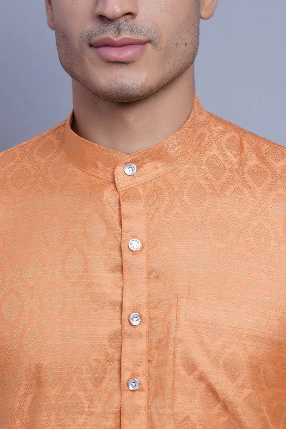 Banarasi Art Silk Cotton Orange Kurta Pajama