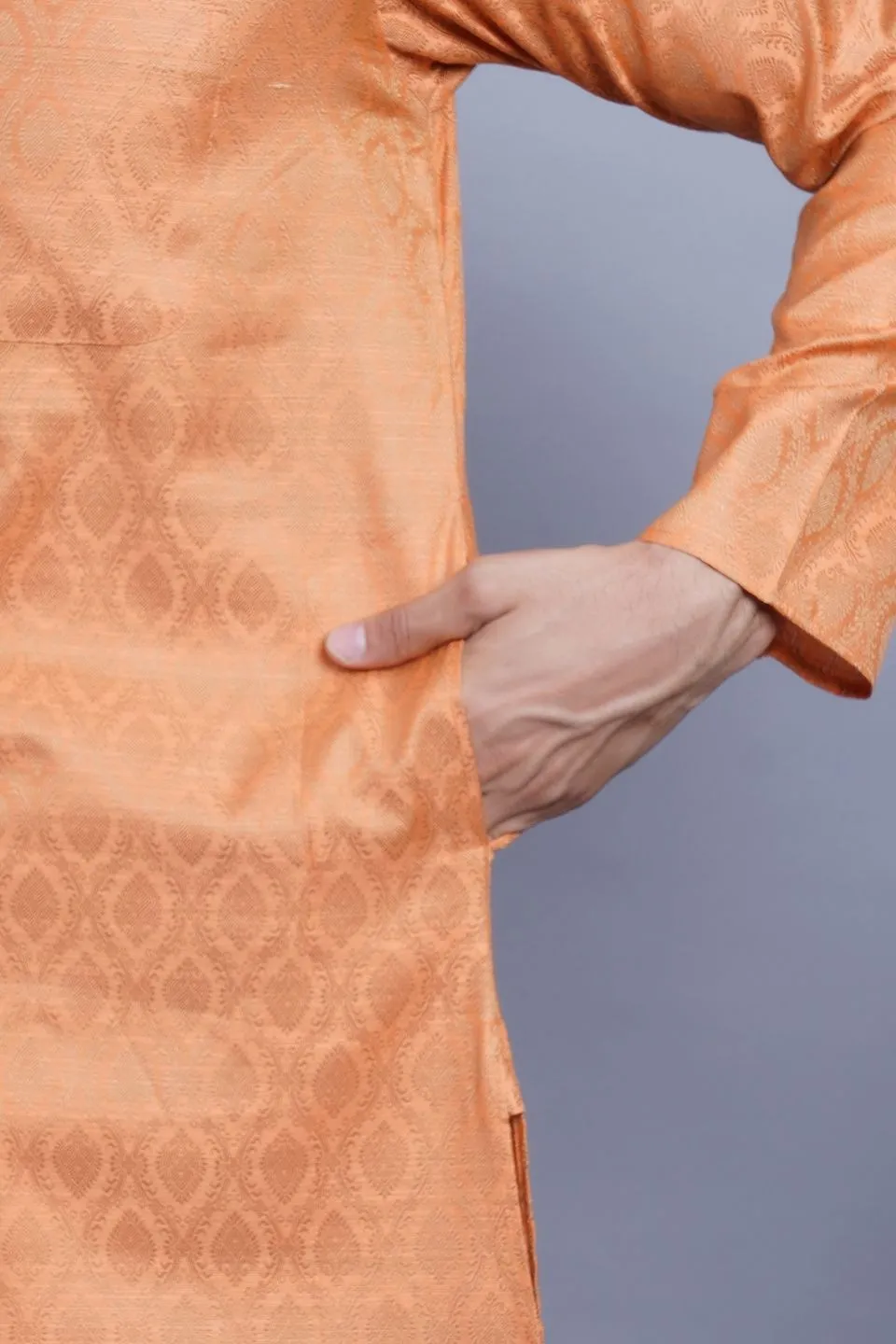Banarasi Art Silk Cotton Orange Kurta Pajama