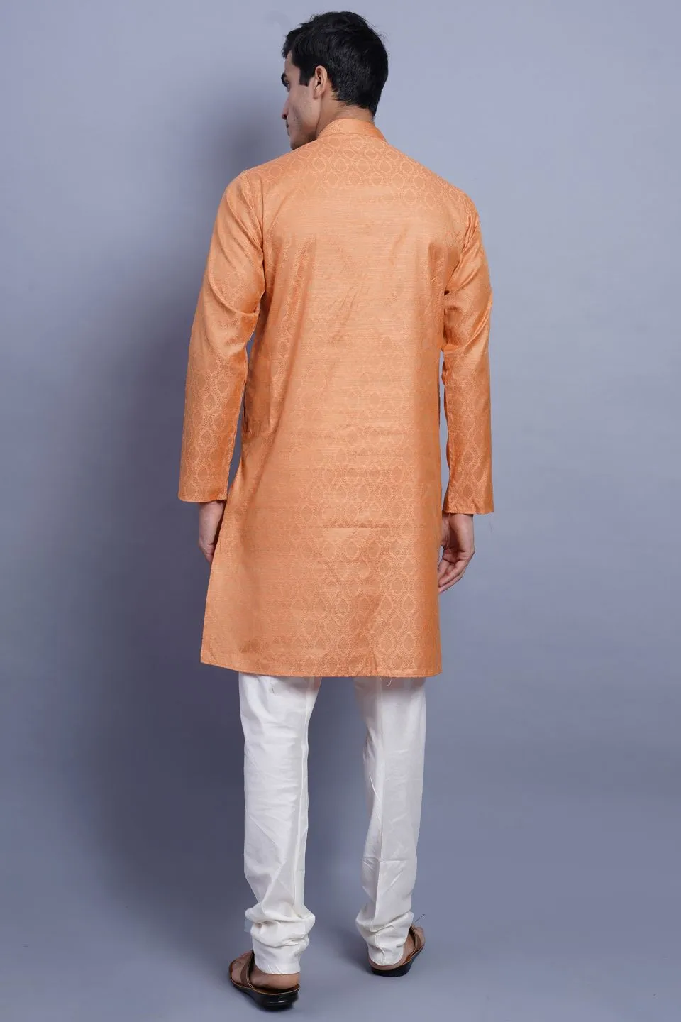 Banarasi Art Silk Cotton Orange Kurta Pajama