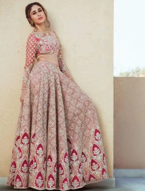 Beautiful bridal lahnga in shoking silver pink and pinkish red color Model#W 1007