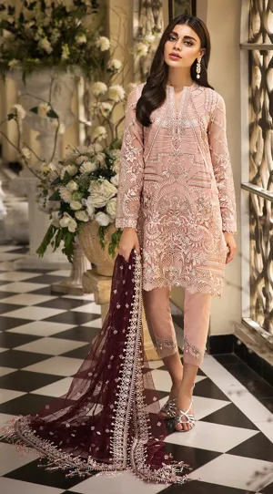 Beautiful designer chiffon dress Pakistani in tea pink color # P2254