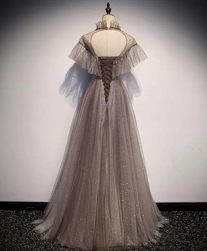 Beautiful Shiny Tulle Long Simple Prom Dress, Tulle Evening Dress