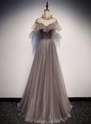 Beautiful Shiny Tulle Long Simple Prom Dress, Tulle Evening Dress