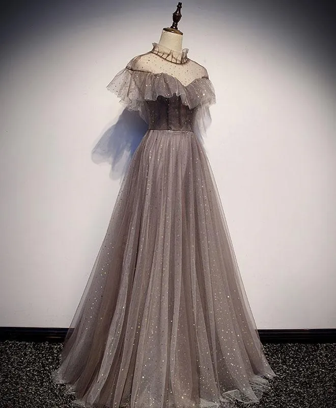 Beautiful Shiny Tulle Long Simple Prom Dress, Tulle Evening Dress