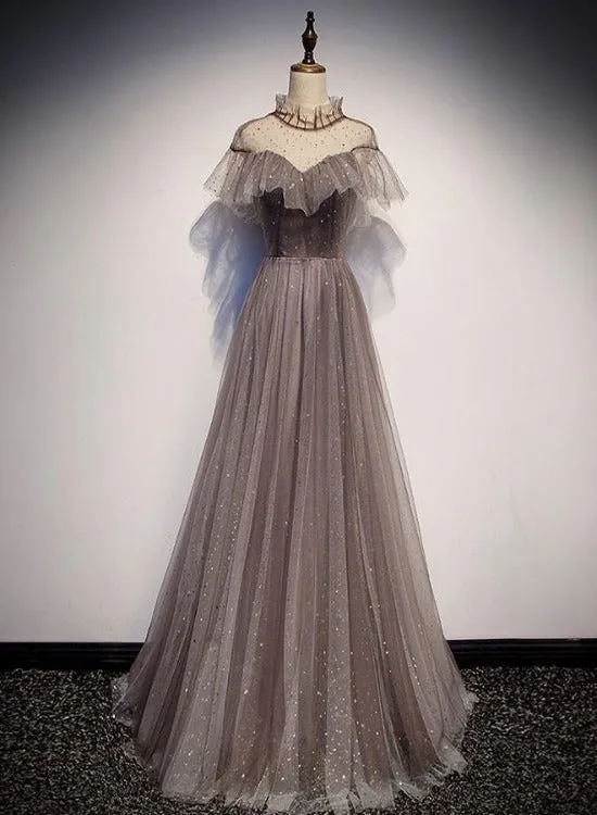 Beautiful Shiny Tulle Long Simple Prom Dress, Tulle Evening Dress
