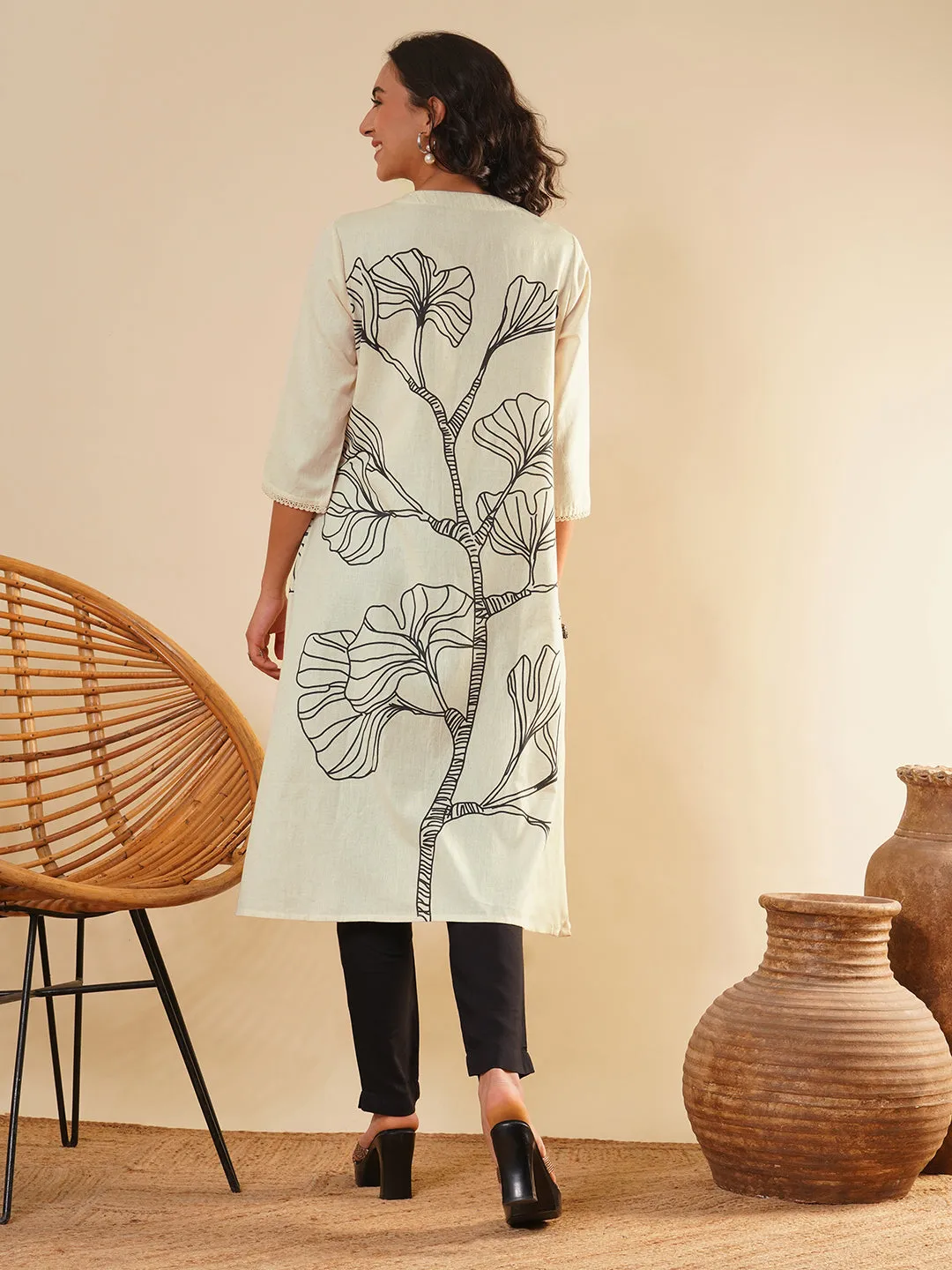 Beige Comfort Fit Cotton Kurta for Women Online in India - Zola