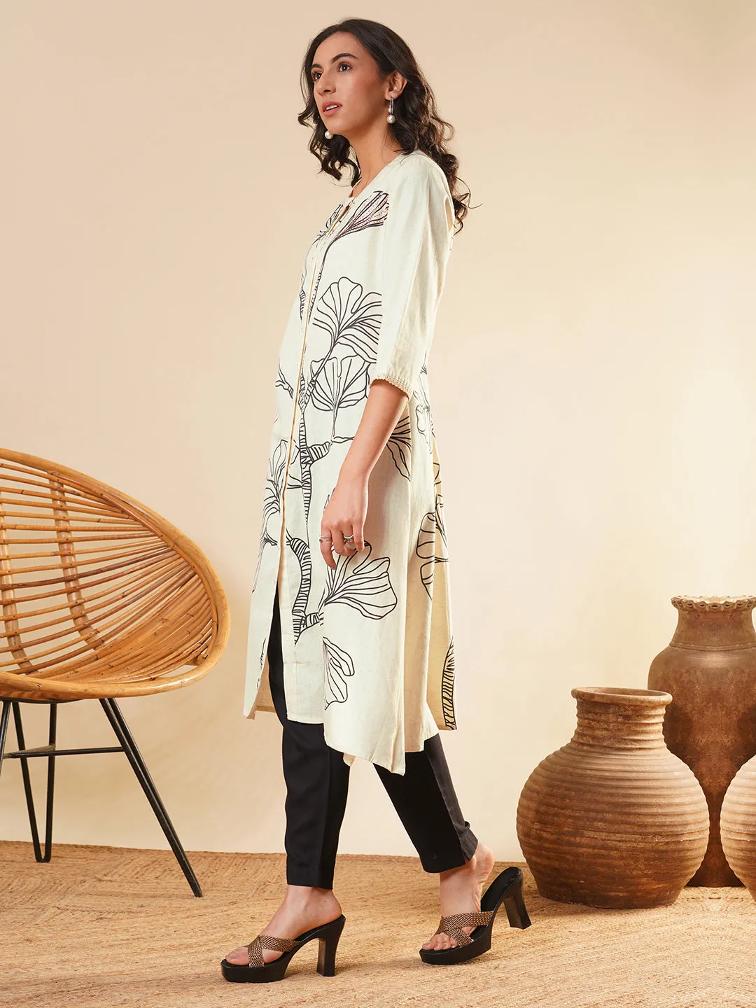 Beige Comfort Fit Cotton Kurta for Women Online in India - Zola