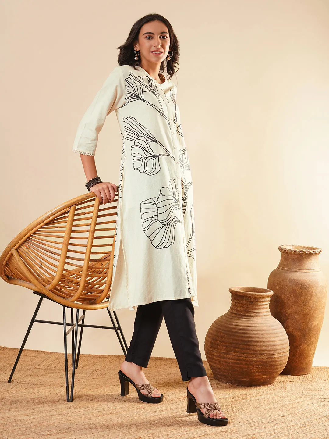 Beige Comfort Fit Cotton Kurta for Women Online in India - Zola