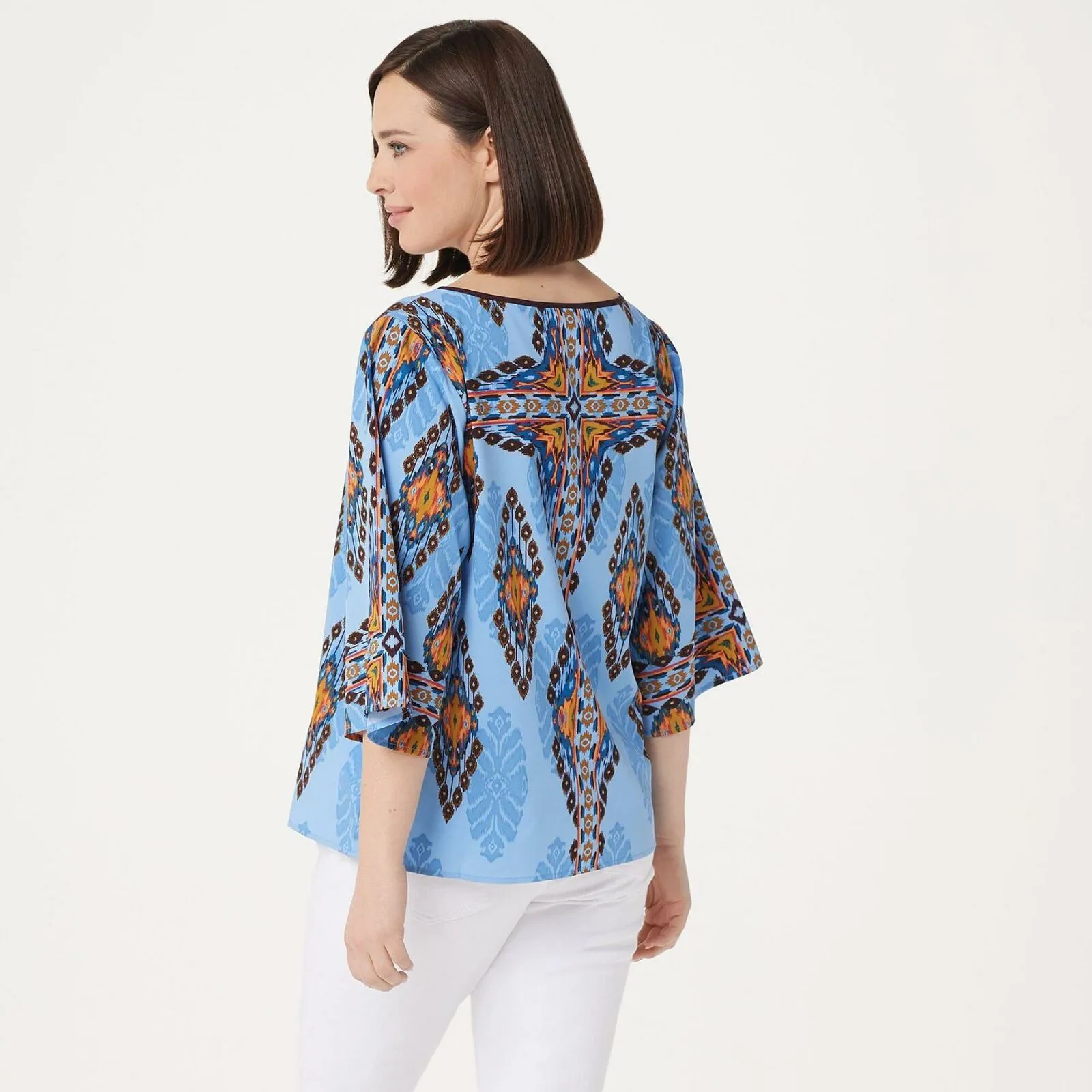 Belle by Kim Gravel Women's Boho Tie-Front Blouse With Tassel