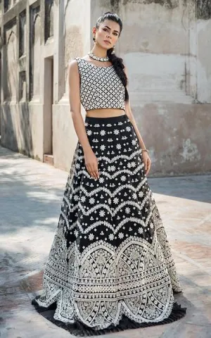 Black Lehnga Choli with White Embroidery #Y6141