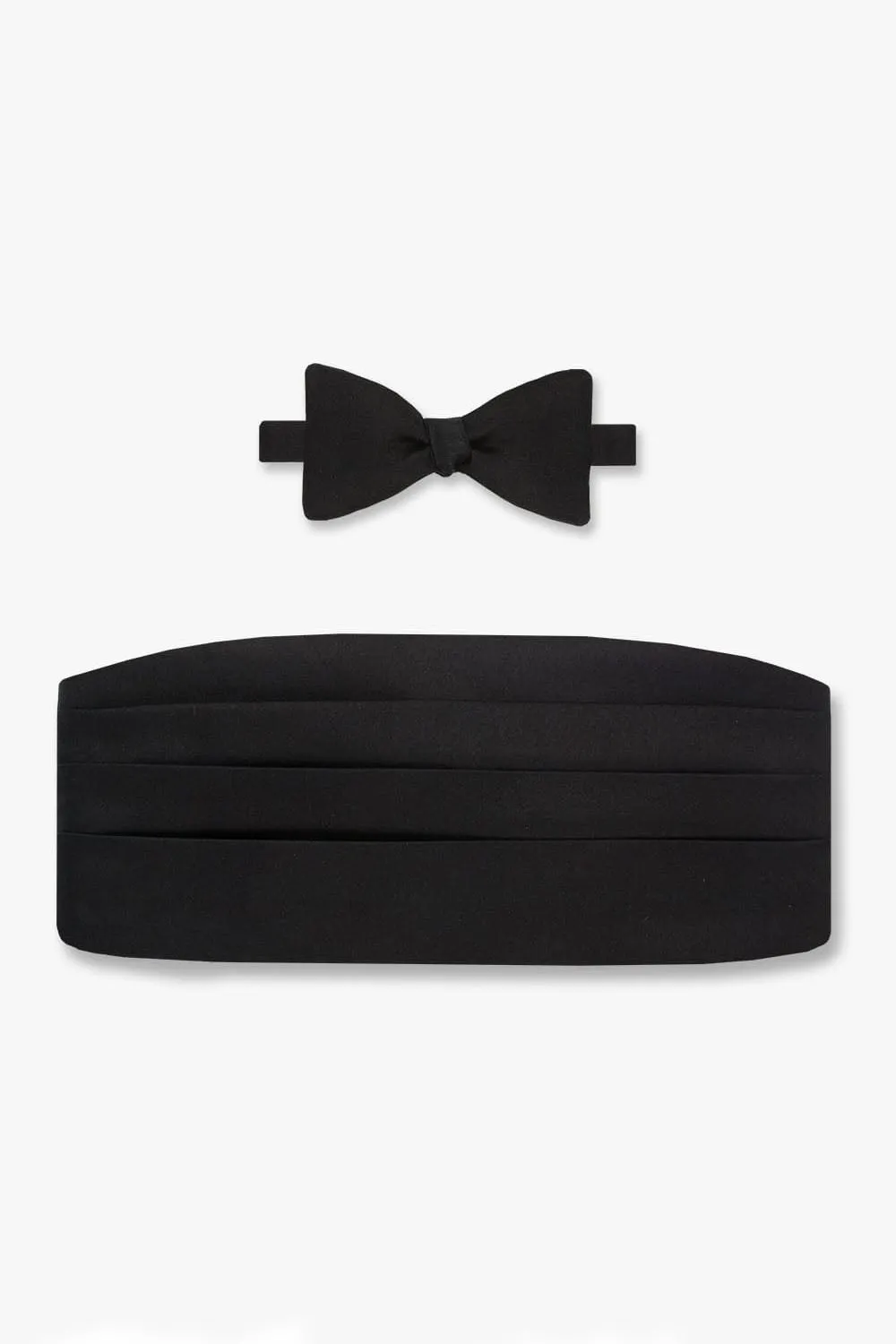 Black Silk Satin Bow Tie & Cummerbund Set
