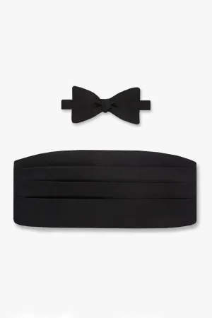 Black Silk Satin Bow Tie & Cummerbund Set