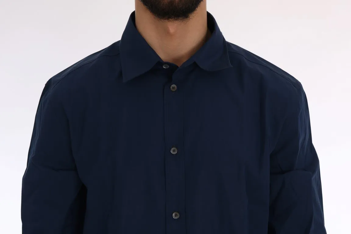 Blue Casual Cotton Long Sleeve Shirt