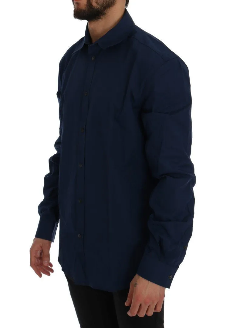 Blue Casual Cotton Long Sleeve Shirt
