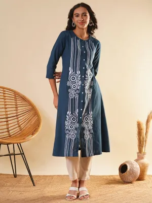 Blue Comfort Fit Cotton Kurta for Women Online in India - Zola