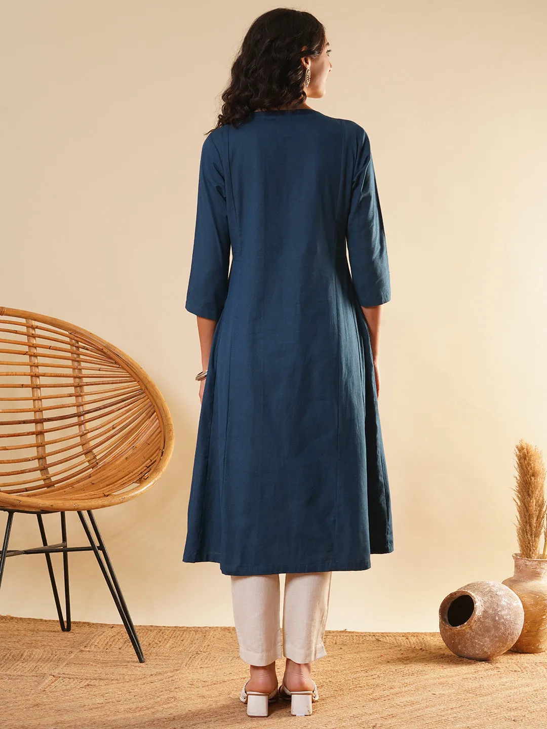 Blue Comfort Fit Cotton Kurta for Women Online in India - Zola