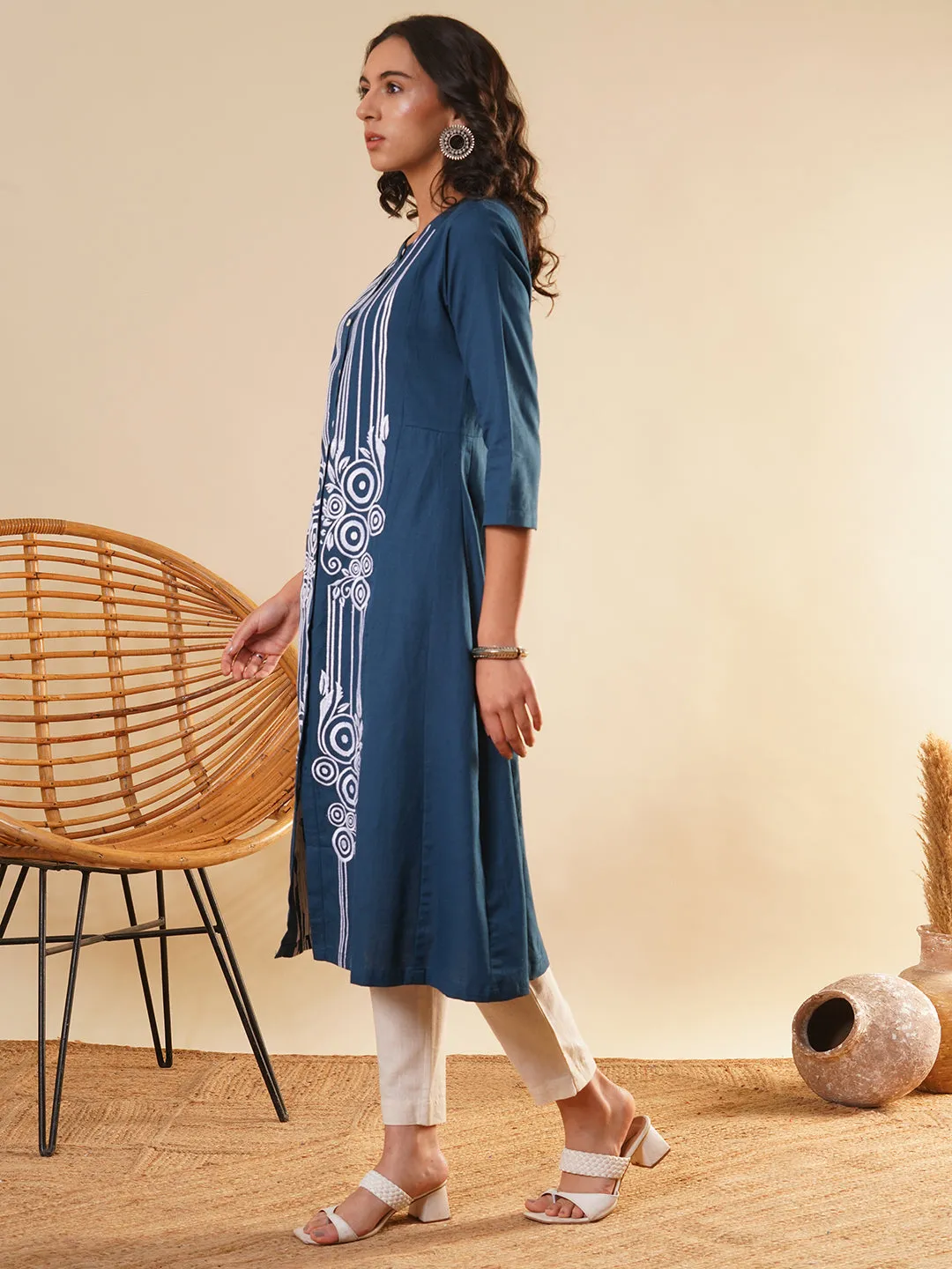 Blue Comfort Fit Cotton Kurta for Women Online in India - Zola