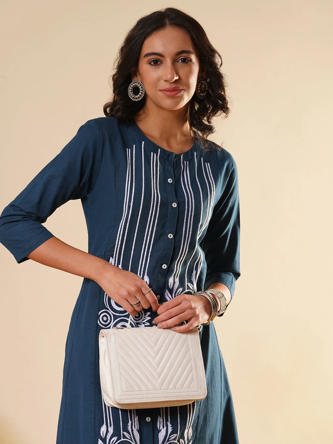Blue Comfort Fit Cotton Kurta for Women Online in India - Zola