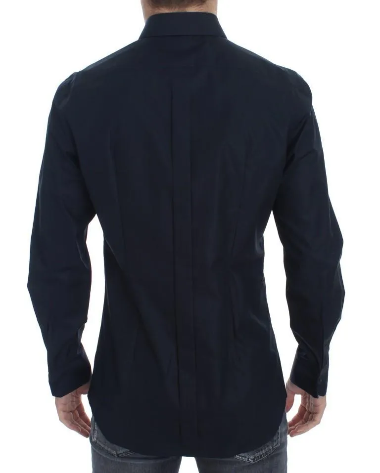 Blue cotton slim fit casual shirt
