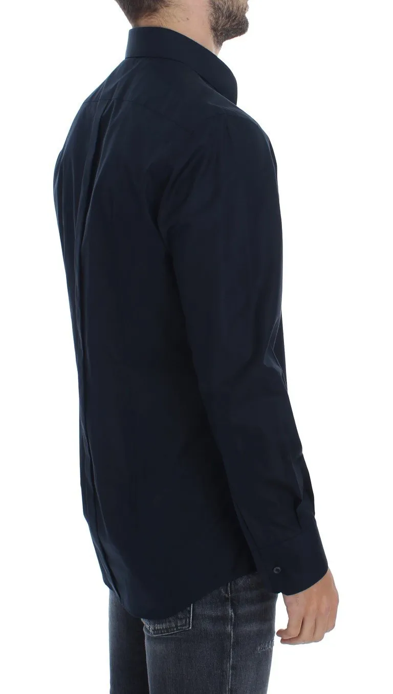 Blue cotton slim fit casual shirt