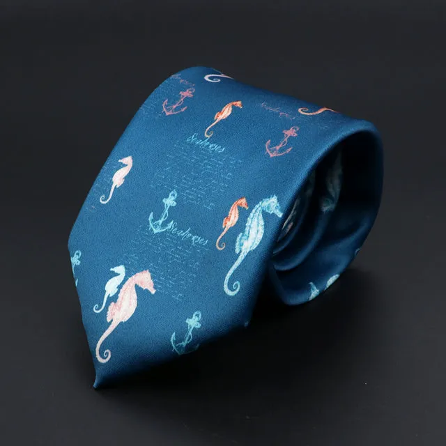 Blue Tie: Seahorse Motive