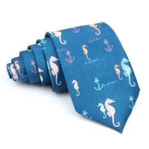 Blue Tie: Seahorse Motive