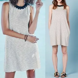 Boden Striped Sleeveless Pom Pom Neck Mini Dress, Black White - Size 18L
