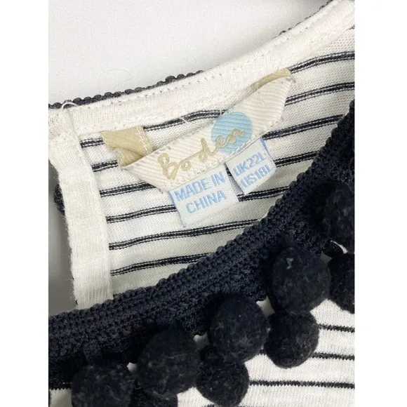 Boden Striped Sleeveless Pom Pom Neck Mini Dress, Black White - Size 18L