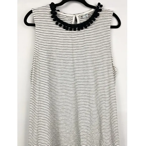 Boden Striped Sleeveless Pom Pom Neck Mini Dress, Black White - Size 18L