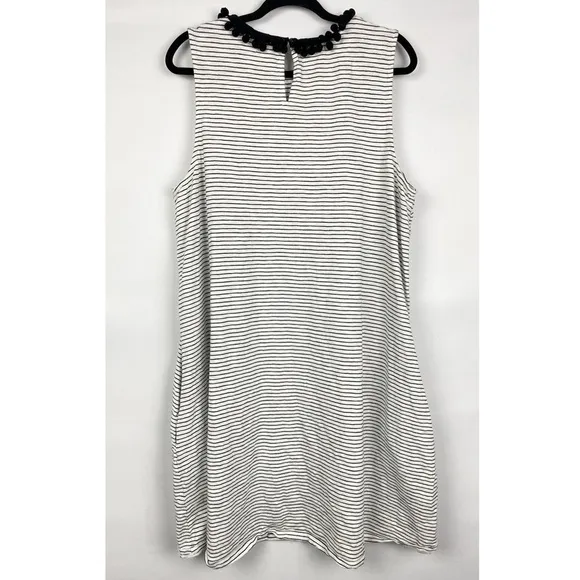 Boden Striped Sleeveless Pom Pom Neck Mini Dress, Black White - Size 18L