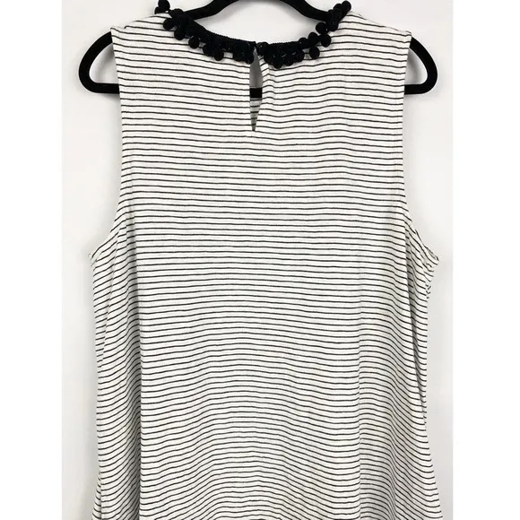 Boden Striped Sleeveless Pom Pom Neck Mini Dress, Black White - Size 18L