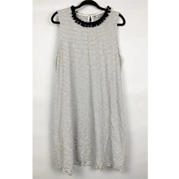Boden Striped Sleeveless Pom Pom Neck Mini Dress, Black White - Size 18L