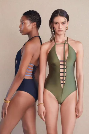 Bodysuit with contrast straps - Olive